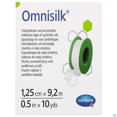 Sie sehen eine Packung Fixierpflaster Omnisilk 9,2mx 1,25cm 1st, Produktbild: 01 Fixierpflaster Omnisilk 9,2mx 1,25cm 1st, A-Nr.: 4582329 - 01