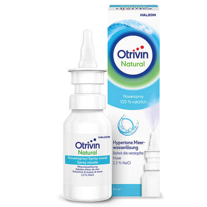Sie sehen eine Packung Otrivin Natural Nasenspray Hyperton, Produktbild: 01 Otrivin Natural Nasenspray Hyperton, A-Nr.: 5950999 - 01
