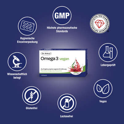 Sie sehen eine Packung Dr. Böhm® Omega 3 vegan, Produktbild: 07 Dr. Böhm® Omega 3 vegan, A-Nr.: 5711013 - 07
