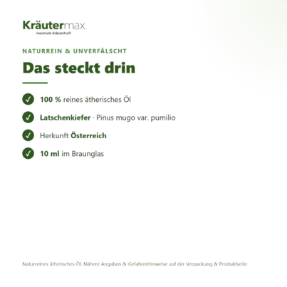 Sie sehen eine Packung Latschenkiefer Öl 10 ml, Produktbild: 03 Latschenkiefer Öl 10 ml, A-Nr.: 4318733 - 03