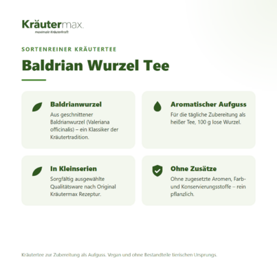 Sie sehen eine Packung Baldrian Wurzel Tee 100 g, Produktbild: 02 Baldrian Wurzel Tee 100 g, A-Nr.: 6017154 - 02