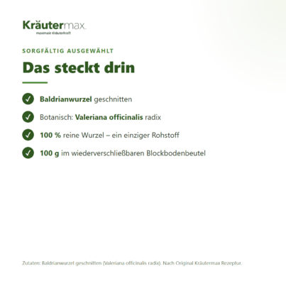 Sie sehen eine Packung Baldrian Wurzel Tee 100 g, Produktbild: 03 Baldrian Wurzel Tee 100 g, A-Nr.: 6017154 - 03