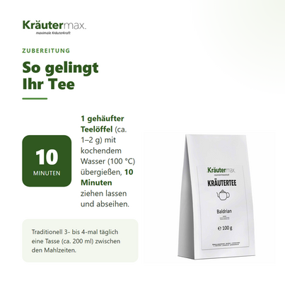 Sie sehen eine Packung Baldrian Wurzel Tee 100 g, Produktbild: 04 Baldrian Wurzel Tee 100 g, A-Nr.: 6017154 - 04