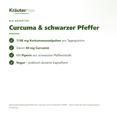 Sie sehen eine Packung Curcuma mit Pfeffer Kapseln 90 Stück, Produktbild: 02 Curcuma mit Pfeffer Kapseln 90 Stück, A-Nr.: 5968953 - 02