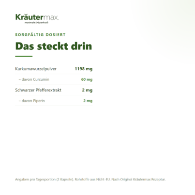 Sie sehen eine Packung Curcuma mit Pfeffer Kapseln 90 Stück, Produktbild: 03 Curcuma mit Pfeffer Kapseln 90 Stück, A-Nr.: 5968953 - 03