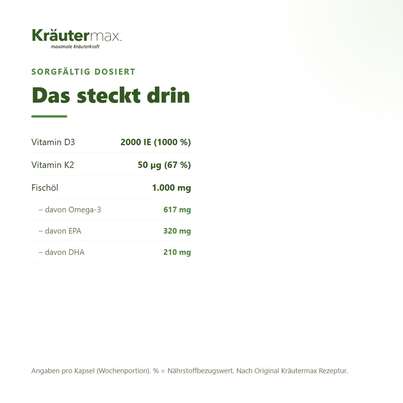 Sie sehen eine Packung Omega 3 + D3 2000 IE + K2 Kapseln 90 Stück, Produktbild: 03 Omega 3 + D3 2000 IE + K2 Kapseln 90 Stück, A-Nr.: 5746454 - 03