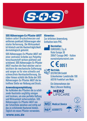 Sie sehen eine Packung SOS HÜHNERAUGEN-EX AKUT PFLASTER 8ST, Produktbild: 03 SOS HÜHNERAUGEN-EX AKUT PFLASTER 8ST, A-Nr.: 6142132 - 03
