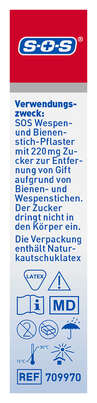 Sie sehen eine Packung SOS Wespen&Bienenstich-Pflaster 5ST, Produktbild: 02 SOS Wespen&Bienenstich-Pflaster 5ST, A-Nr.: 6147431 - 02