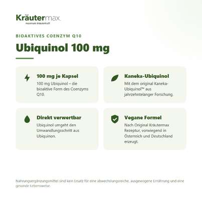 Sie sehen eine Packung Ubiquinol 100 mg Kapseln 60 Stück, Produktbild: 02 Ubiquinol 100 mg Kapseln 60 Stück, A-Nr.: 4887885 - 02
