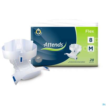 Sie sehen eine Packung Inkontinenz Attends Slip Flex M 8 112st, Produktbild: 01 Inkontinenz Attends Slip Flex M 8 112st, A-Nr.: 4271546 - 01