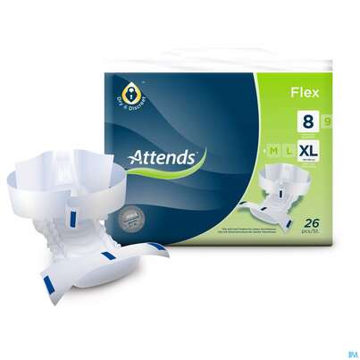Sie sehen eine Packung Inkontinenz Attends Slip Flex Xl 8 104st, Produktbild: 01 Inkontinenz Attends Slip Flex Xl 8 104st, A-Nr.: 5163876 - 01