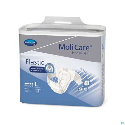 Sie sehen eine Packung Inkontinenz Molicare Premium/elastic 6 Tropfen 110-150cm L 30st, Produktbild: 02 Inkontinenz Molicare Premium/elastic 6 Tropfen 110-150cm L 30st, A-Nr.: 4996657 - 02