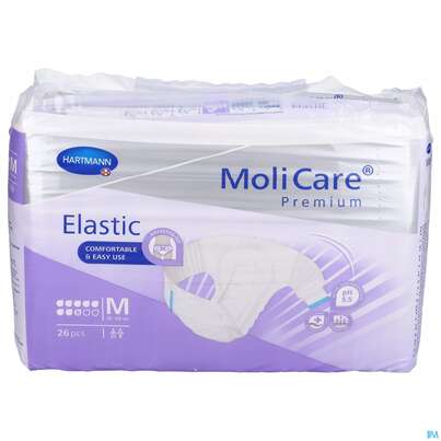Sie sehen eine Packung Inkontinenz Molicare Premium/elastic 8 Tropfen 80-120cm M 26st, Produktbild: 01 Inkontinenz Molicare Premium/elastic 8 Tropfen 80-120cm M 26st, A-Nr.: 4996692 - 01