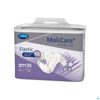 Sie sehen eine Packung Inkontinenz Molicare Premium/elastic 8 Tropfen 80-120cm M 26st, Produktbild: 02 Inkontinenz Molicare Premium/elastic 8 Tropfen 80-120cm M 26st, A-Nr.: 4996692 - 02