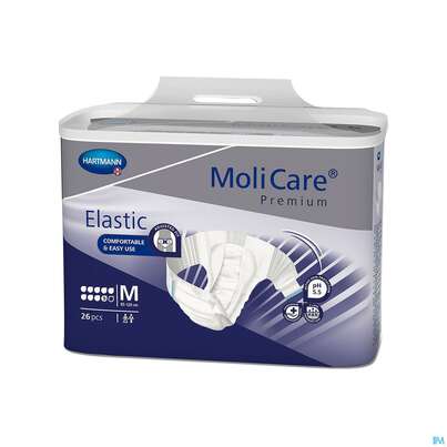 Sie sehen eine Packung Inkontinenz Molicare Premium/elastic 9 Tropfen 80-120cm M 26st, Produktbild: 01 Inkontinenz Molicare Premium/elastic 9 Tropfen 80-120cm M 26st, A-Nr.: 4996746 - 01