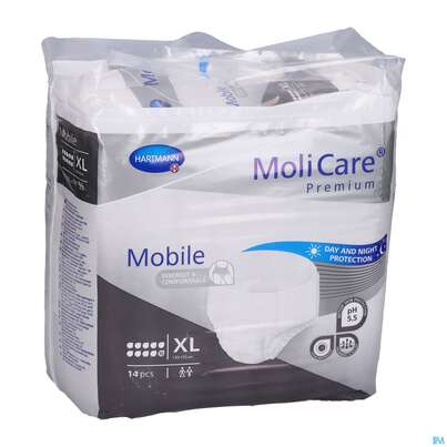 Sie sehen eine Packung Inkontinenz Molicare Premium/mobile/10tropfen Xl 130-170cm 14st, Produktbild: 03 Inkontinenz Molicare Premium/mobile/10tropfen Xl 130-170cm 14st, A-Nr.: 4843770 - 03