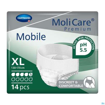 Sie sehen eine Packung Inkontinenz Molicare Premium/mobile/5 Tropfen Gruen Xl 130-170cm 14st, Produktbild: 02 Inkontinenz Molicare Premium/mobile/5 Tropfen Gruen Xl 130-170cm 14st, A-Nr.: 4176055 - 02