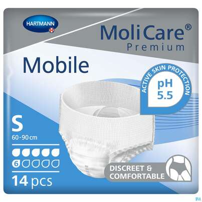 Sie sehen eine Packung Inkontinenz Molicare Premium/mobile/6 Tropfen Blau S 60-90cm 14st, Produktbild: 01 Inkontinenz Molicare Premium/mobile/6 Tropfen Blau S 60-90cm 14st, A-Nr.: 3094591 - 01
