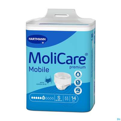 Sie sehen eine Packung Inkontinenz Molicare Premium/mobile/6 Tropfen Blau S 60-90cm 14st, Produktbild: 04 Inkontinenz Molicare Premium/mobile/6 Tropfen Blau S 60-90cm 14st, A-Nr.: 3094591 - 04