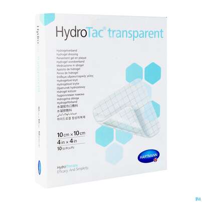 Sie sehen eine Packung Schaumverband Hydrotac Transparent 10x10cm 10st, Produktbild: 03 Schaumverband Hydrotac Transparent 10x10cm 10st, A-Nr.: 5310538 - 03