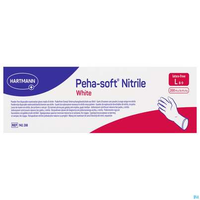 Sie sehen eine Packung Untersuchungshandschuhe Peha/soft/puderfrei Nitrile Unsteril White L 200st, Produktbild: 01 Untersuchungshandschuhe Peha/soft/puderfrei Nitrile Unsteril White L 200st, A-Nr.: 3994053 - 01