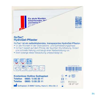 Sie sehen eine Packung Wundpflaster Gotac Hydrogel-pflaster Steril 7x 10cm 1st, Produktbild: 02 Wundpflaster Gotac Hydrogel-pflaster Steril 7x 10cm 1st, A-Nr.: 4241597 - 02