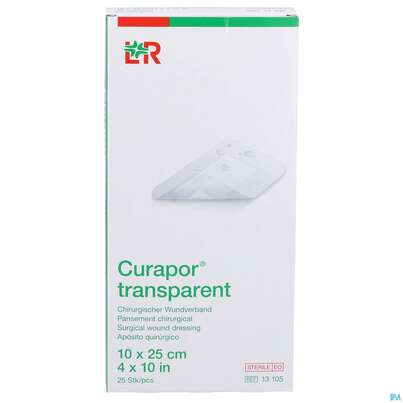 Sie sehen eine Packung Wundverband Curapor Steril Transparent 10x 25cm 25st, Produktbild: 01 Wundverband Curapor Steril Transparent 10x 25cm 25st, A-Nr.: 2850263 - 01