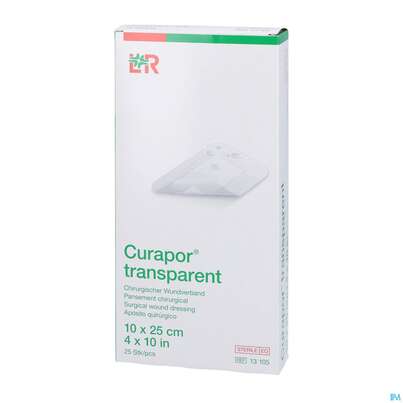 Sie sehen eine Packung Wundverband Curapor Steril Transparent 10x 25cm 25st, Produktbild: 02 Wundverband Curapor Steril Transparent 10x 25cm 25st, A-Nr.: 2850263 - 02