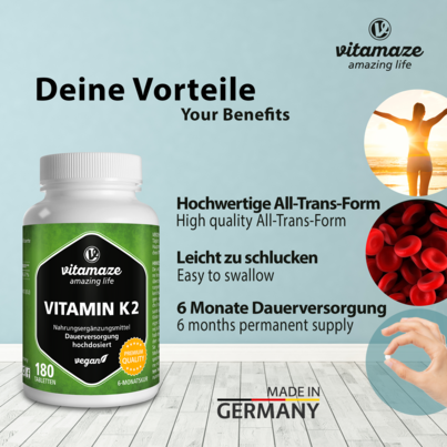 Sie sehen eine Packung Vitamaze Vitamin K2 200mcg hochdosiert vegan, Produktbild: 02 Vitamaze Vitamin K2 200mcg hochdosiert vegan, A-Nr.: 5179305 - 02
