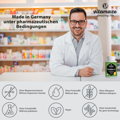Sie sehen eine Packung Vitamaze Vitamin K2 200mcg hochdosiert vegan, Produktbild: 03 Vitamaze Vitamin K2 200mcg hochdosiert vegan, A-Nr.: 5179305 - 03