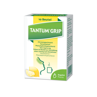 Tantum® Grip Zitronengeschmack Paracetamol/Phenylephrinhydrochlorid 600 mg/10 mg Pulver im Beutel zur Herstellung einer Lösung zum Einnehmen, A-Nr.: 5518664 - 01