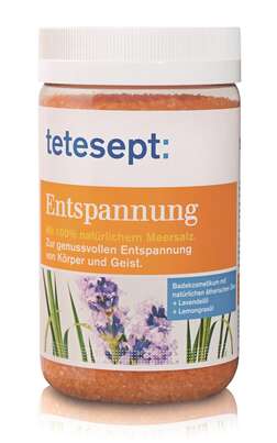 Sie sehen eine Packung tetesept Gesundheits-Meersalz Entspannung, Produktbild: 01 tetesept Gesundheits-Meersalz Entspannung, A-Nr.: 3383148 - 01