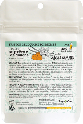 Sie sehen eine Packung Duschgel Pulver Vanille-Karamel StepOne, Produktbild: 01 Duschgel Pulver Vanille-Karamel StepOne, A-Nr.: 5454289 - 01