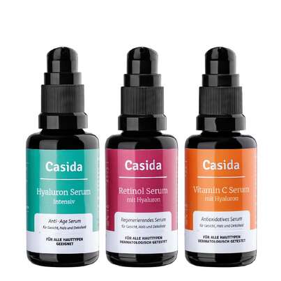 Sie sehen eine Packung Anti-Aging-Set: Retinol, Vitamin C & Hyaluron Serum, Produktbild: 01 Anti-Aging-Set: Retinol, Vitamin C & Hyaluron Serum, A-Nr.: 5423194 - 01