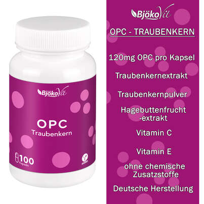 Sie sehen eine Packung BjökoVit OPC Traubenkern Kapseln vegan, Produktbild: 07 BjökoVit OPC Traubenkern Kapseln vegan, A-Nr.: 5174621 - 07