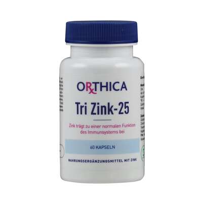 Sie sehen eine Packung Tri Zink-25 Kapseln Orthica, Produktbild: 01 Tri Zink-25 Kapseln Orthica, A-Nr.: 5395948 - 01