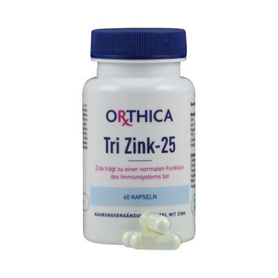 Sie sehen eine Packung Tri Zink-25 Kapseln Orthica, Produktbild: 04 Tri Zink-25 Kapseln Orthica, A-Nr.: 5395948 - 04
