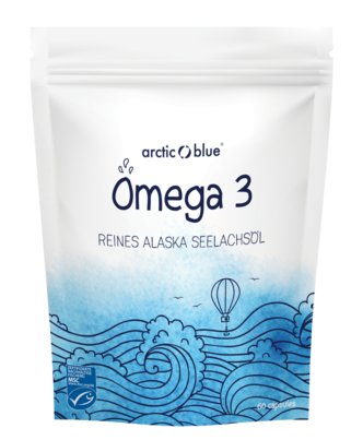 Sie sehen eine Packung Arctic Blue OMEGA 3 SEELACHSOEL KPS ARB 60ST, Produktbild: 01 Arctic Blue OMEGA 3 SEELACHSOEL KPS ARB 60ST, A-Nr.: 5450601 - 01