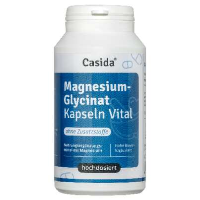 Sie sehen eine Packung Casida Magnesiumglycinat Kapseln Vital, Produktbild: 01 Casida Magnesiumglycinat Kapseln Vital, A-Nr.: 4895749 - 01