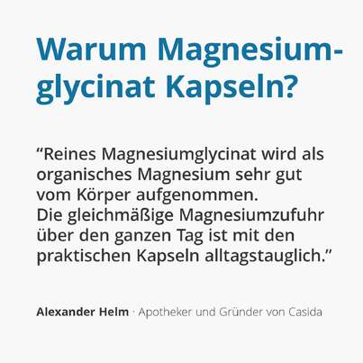Sie sehen eine Packung Casida Magnesiumglycinat Kapseln Vital, Produktbild: 02 Casida Magnesiumglycinat Kapseln Vital, A-Nr.: 4895749 - 02