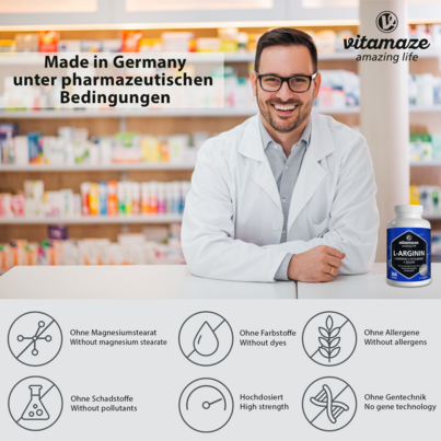 Sie sehen eine Packung Vitamaze L-Arginin 750mg hochdosiert +Piperin u. Vitamine, Produktbild: 04 Vitamaze L-Arginin 750mg hochdosiert +Piperin u. Vitamine, A-Nr.: 5179481 - 04