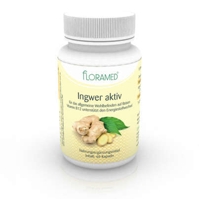 Sie sehen eine Packung Floramed Ingwer aktiv, Produktbild: 02 Floramed Ingwer aktiv, A-Nr.: 4390191 - 02