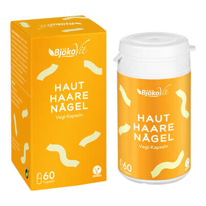 Sie sehen eine Packung BjökoVit Haut Haare Nägel Kapseln vegan, Produktbild: 01 BjökoVit Haut Haare Nägel Kapseln vegan, A-Nr.: 5174561 - 01