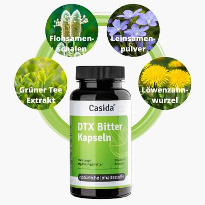 Sie sehen eine Packung Casida DTX Bitter Kapseln, Produktbild: 02 Casida DTX Bitter Kapseln, A-Nr.: 5429825 - 02