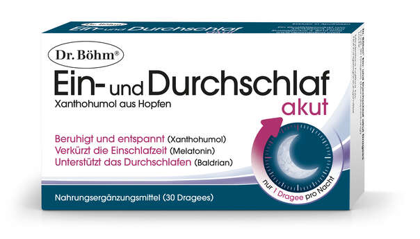 Sie sehen eine Packung Dr. Böhm Ein- und Durchschlaf akut, Produktbild: 01 Dr. Böhm Ein- und Durchschlaf akut, A-Nr.: 4995623 - 01