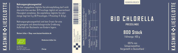 Sie sehen eine Packung Kasimir + Lieselotte Bio Chlorella Presslinge, Produktbild: 02 Kasimir + Lieselotte Bio Chlorella Presslinge, A-Nr.: 5616473 - 02