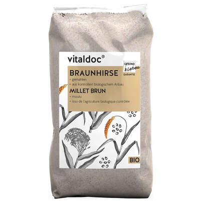 Sie sehen eine Packung vitaldoc® BIO Braunhirse, gemahlen, Produktbild: 01 vitaldoc® BIO Braunhirse, gemahlen, A-Nr.: 5619589 - 01