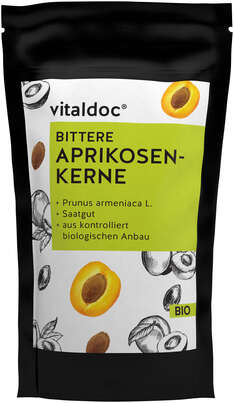 Sie sehen eine Packung vitaldoc® BITTERE APRIKOSEN-KERNE BIO, Produktbild: 01 vitaldoc® BITTERE APRIKOSEN-KERNE BIO, A-Nr.: 5687088 - 01