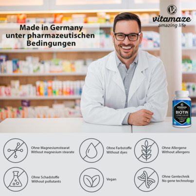 Sie sehen eine Packung Vitamaze Biotin 10mg hochdosiert +Zink u. Selen, Produktbild: 03 Vitamaze Biotin 10mg hochdosiert +Zink u. Selen, A-Nr.: 5179280 - 03