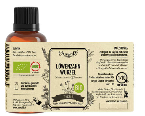 Sie sehen eine Packung Auwald® - Löwenzahnwurzel - BIO Tropfen (Auszug, Extrakt, Essenz), Produktbild: 04 Auwald® - Löwenzahnwurzel - BIO Tropfen (Auszug, Extrakt, Essenz), A-Nr.: 5680086 - 04